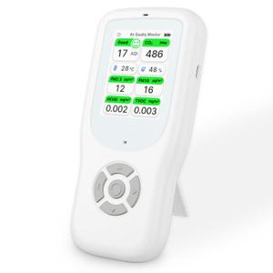11-in-1 Air Quality Monitor - Portable Indoor Air Quality Detector with Stand, Real-Time Test for AQI, CO2, PM2.5, PM1.0, PM10, TVOC, HCHO, Particles, Humidity & Temperature (White-White)