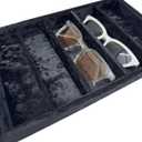 5-Compartment Velvet Sunglasses & Jewelry Organizer Tray Adjustable Dividers, Sturdy Wood, Non-Slip Storage Tray for Watches, Glasses, Bracelets, Desk or Drawer.(Tabby Black)