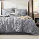Bedsure Oversized Queen Comforter Set Grey - Bed in a Bag Bedding Set 7 Pieces, GentleSoft Pintuck Bed Set Gift for Family, Pinch Pleat All Season Comforter with Sheets, Pillowcases & Shams