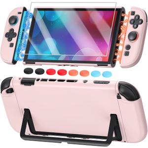 Switch 2 Cover Case&Screen Protector, FYOUNG Dockable Shell for Nintendo 2 | Cute Case, 9H Tempered Glass, Thump Grip, Switch 2 PC Hard Protective Case, Split Design, Precise Cutouts, Slim Shockproof