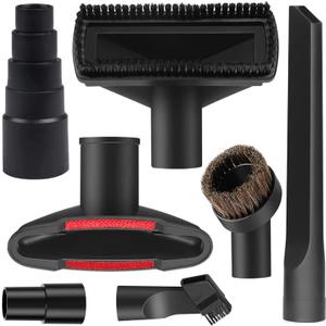 Universal Vacuum Attachment Kit Wet Dry Plastic Vacuum Hose Adapter 1-1/4" Vacuum Cleaners Accessories with Horse Hair Brush Extension Wand Flexible Crevice Tool Adapter for Shop Vac (7PCS)