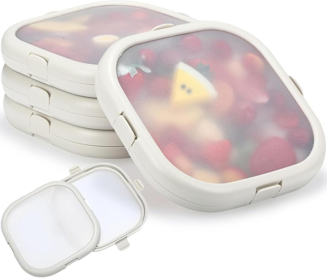 Nuogo 4 Pcs Silicone Fruit Storage Box Anti-oxidation Avocado Saver Storage Tomato Pod Vegetable Saver Reusable for Fridge Garlic Lemons Potatoes (White,7.9 x 7.9 x 1.4 Inches)