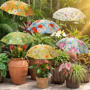 Hillban 6 Pack Plant Shade Umbrellas for Outdoor Plants 23.6" Large Garden Umbrella Shade for Potted Flower with Adjustable 40" H Sunshade Cover for Patio Garden Bed Flowers(Floral Pattern)