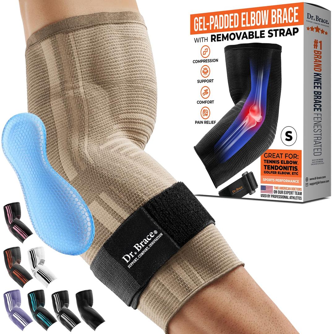 DR. BRACE® Elite Elbow Brace Support, Breathable Elbow Compression Sleeve with Gel Pad for Golfer's, Tennis Elbow & Tendonitis Treatment & Pain Relief 2024 (Nude (Beige), Size L