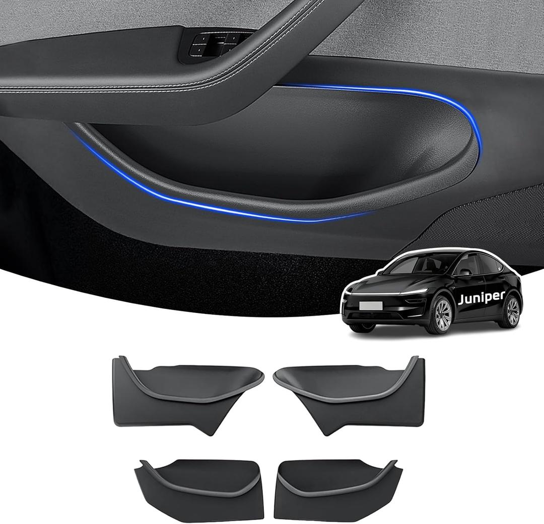 Door Side Organizer for Tesla Model Y Juniper 2025 2026 Full-Cover Front & Rear Door Side Storage Box TPE Pocket Liners for Model Y Juniper Interior Accessories 4PCS