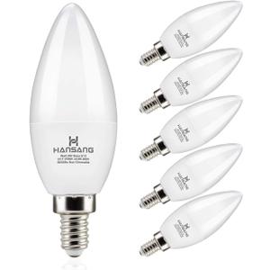 hansang Candelabra LED Bulbs,60 Watt Equivalent,600LM Warm White 2700K,Type B Light Bulb,E12 Small Base,Decorative Chandelier Bulb,Ceiling Fan Bulbs,Non-Dimmable,Pack of 6