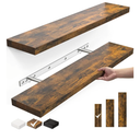 BAYKA Floating Shelves, 22.5" Wall Mounted Wood Shelves for Bathroom, Bedroom, Living Room, Kitchen, Hanging Shelf for Books/Storage/Decor with 22lbs Capacity (Rustic Brown,Set of 2)