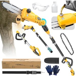 Ecarke Electric Pole Saw Compatible with Dewalt 20V, 16FT Max Total Reach, 8 Inch Detachable Tree Cutter, Electric Chainsaw Trimmer, 26ft/s Cutting Speed Pruner for Branch Pruning (Tool Only)