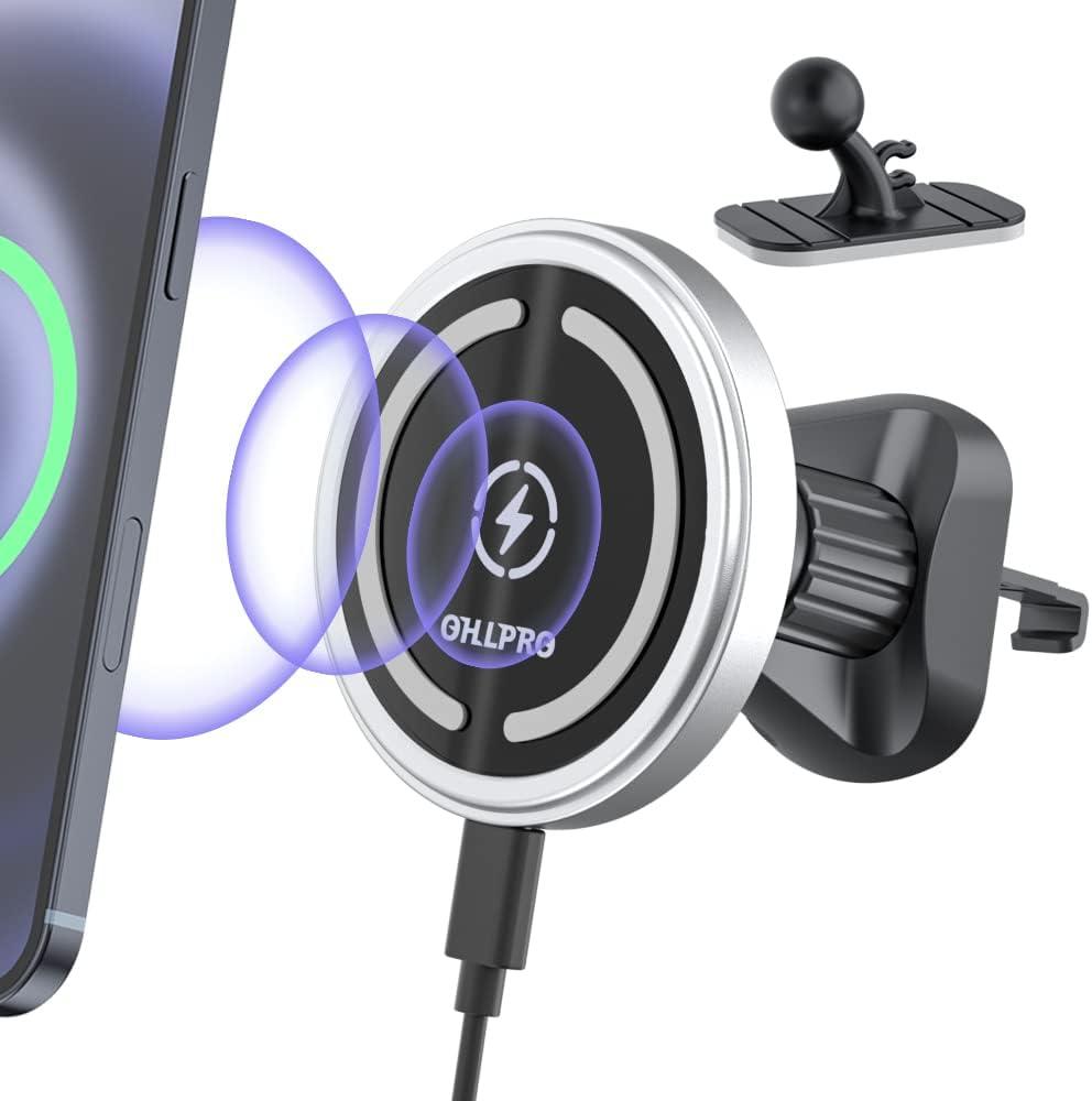 Magnetic Wireless Car Charger Compatible with MagSafe Car Charger Mount, 360 Adjustable Auto Alignment Air Vent Mount for iPhone 13/13 Pro/13 Pro Max/13 Mini/iPhone 12/12 Pro/12 Pro Max,(Silver)