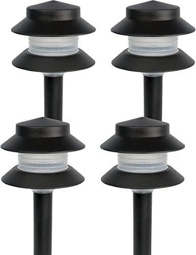GreenLighting Paradise Low Voltage Landscape Pathway Lights - 2 Tier Outdoor Garden Lights - Easy, Simple Installation - Walkway, Lawn, Landscape Lighting (Black, 4 Pack)