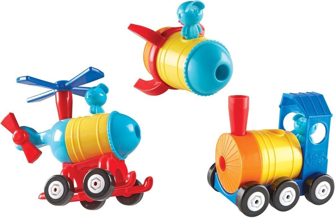 Learning Resources 1-2-3 Build It! Rocket-Train-Helicopter - 17 Pieces, Ages 2+, Creative Thinking, Toddler Building, STEM, Early Engineering Toys
