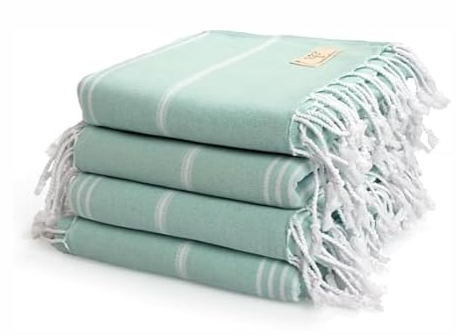 SMYRNA TURKISH COTTON Classical Series Original Turkish Beach Towel | Prewashed, 37 x 71 Inches | Peshtemal and Turkish Bath Towel for SPA, Beach, Pool, Gym and Bathroom (Teal, Pack of 2)