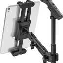 iPad Mic Stand Mount, 360 Rotation Tablet Holder for Microphone Music Stand with 5.9 Inch Metal Arm, Super C Clamp for 0.6-1.5 Diameter Rods, Compatible with All 4.7-13.5" Tablet & Smartphones