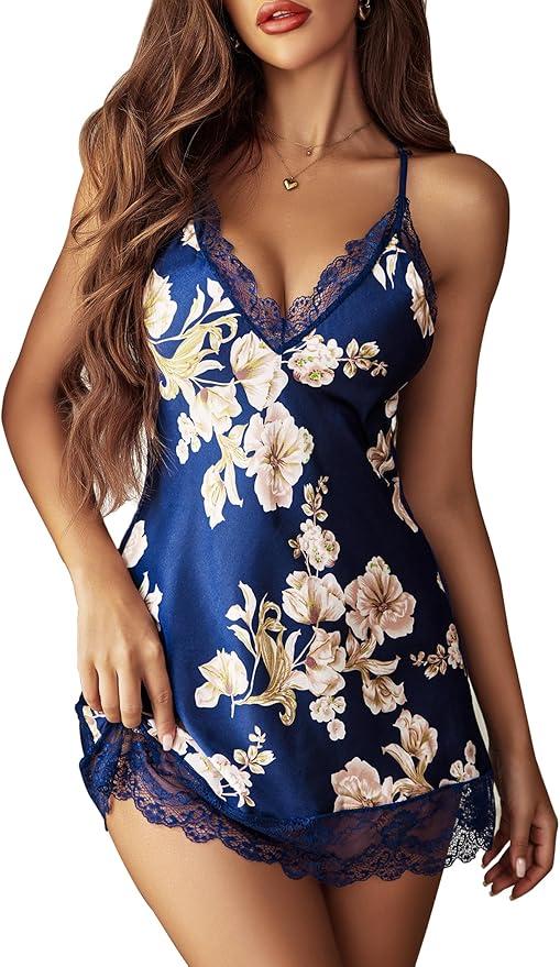 Avidlove Women Lingerie Satin Lace Chemise Nightgown Sexy Full Slips Sleepwear, Size L