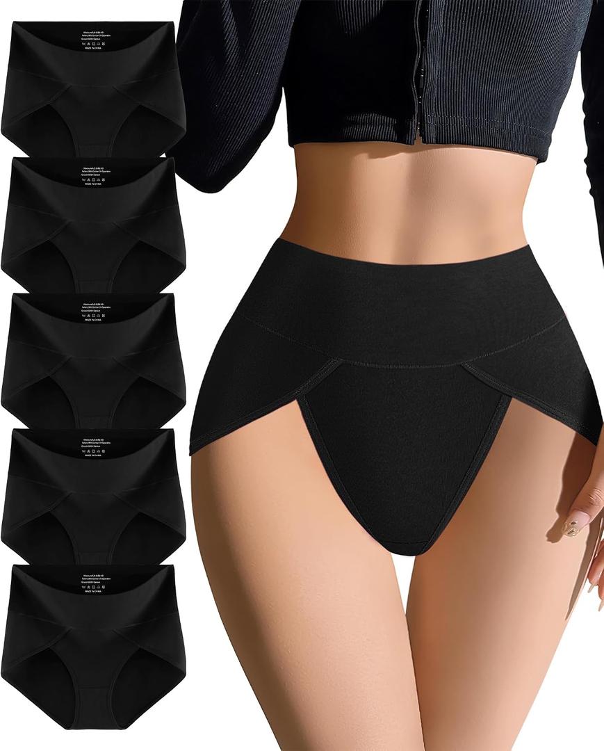 MISSWHO Womens High Waisted Cotton Underwear Soft Briefs Full Coverage Comfy Ladies tagless Panties, Large