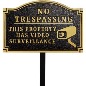 No Trespassing - This Property Has Video Surveillance,Home Security Camera Sign with Stakes, Heavy Duty Material, Embossed Letters, 11.5"7.5 with 31.5" Post and Upgraded Stainless Screws
