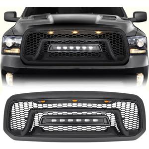 Front Grille Compatible with 2013-2018 Dodge Ram 1500, 2019-2023 Ram 1500 Classic, Matte Black Bumper Grill w/Off-Road Lights