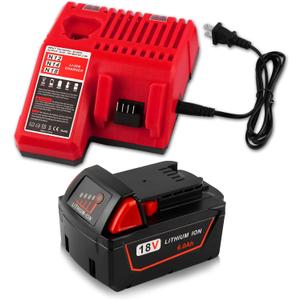18V 6.0Ah Replacement for Milwaukee 18V Battery and 48-11-1840 Charger Combo (Not Made in Milwaukee)