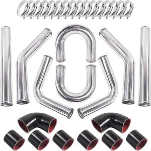 Aumtoni Universal 3" Inch Aluminum Intercooler U-Pipe Kit W/Silicone Hose and Stainless Steel T-Clamps