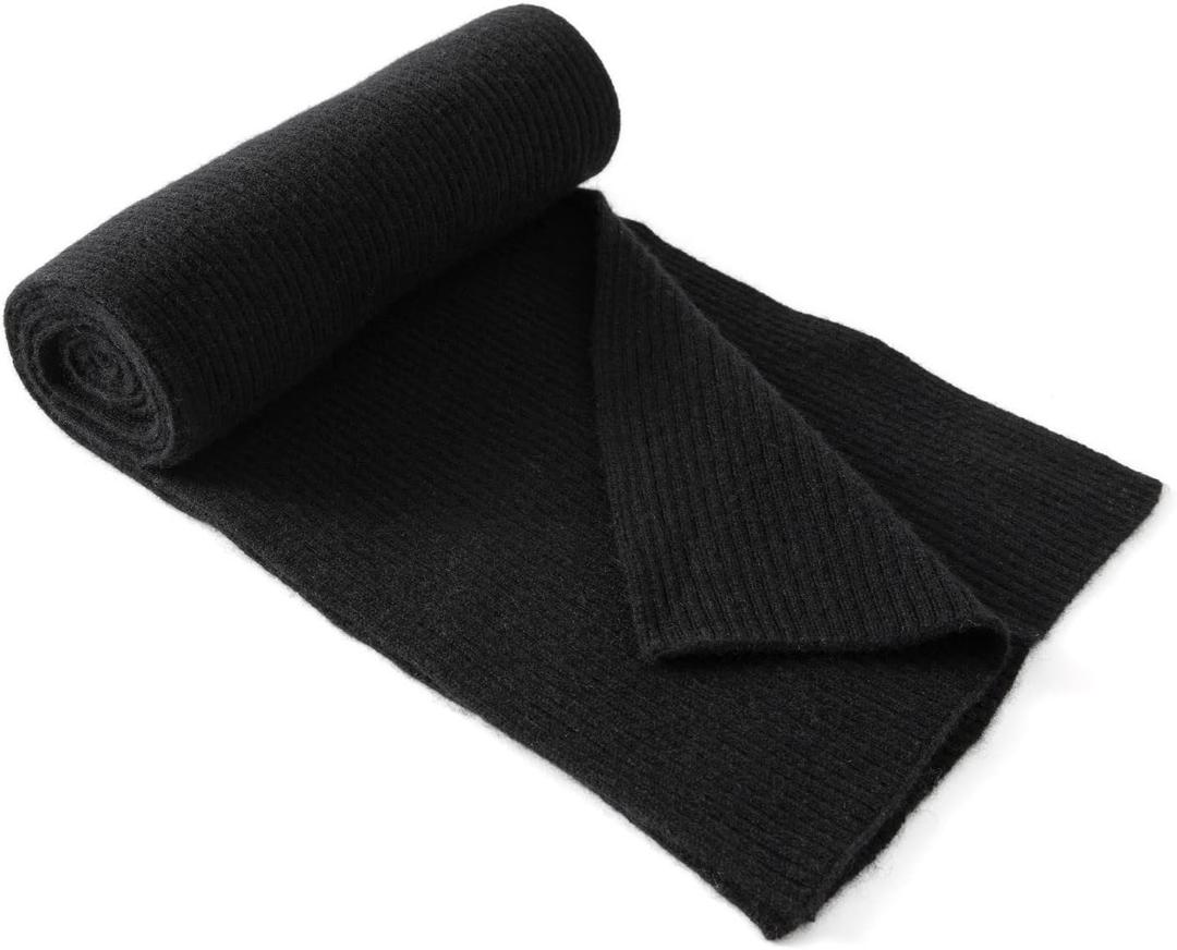 Lallier Cashmere Wool Scarf, Ultra Soft Classic Ribbed Solid Color Winter Scarf for Men and Women with Gift Box (Black)