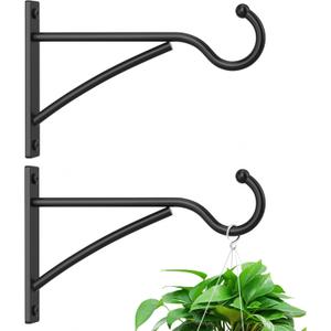6 Inch 2 Pack Heavy Duty Plant Hangers Outdoor, Metal Plant Brackets for Hanging Baskets, Plant Wall Hooks for Bird Feeders, Wind Chimes & Lanterns, Premium Metal Hooks Matte Black, 30lbs Capacity