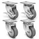 3 Inch Caster Wheels - Set of 4 Heavy Duty Rubber Castors With Brake 1200Lbs, Silent Industrial Plate Casters for Cart Furniture Workbench (2 Brake & 2 Swivel)