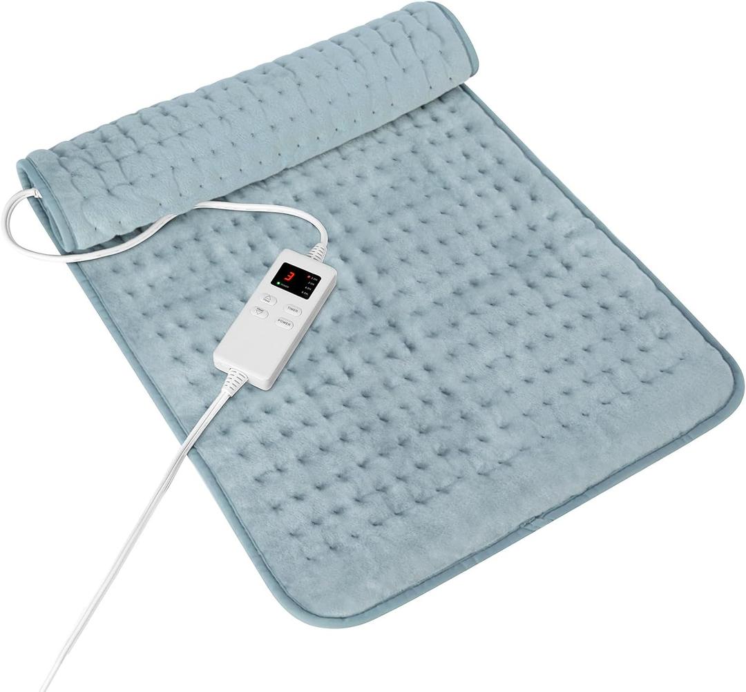 Heating Pad for Period Cramps, Heating Pad for Back/Neck/Shoulder Muscle Pain, 6 Heating&4 Timer Setting, Auto Shut Off, Dry/Moist Heat & Machine Washable, Gray Birthday Christmas Gifts for Women Mom