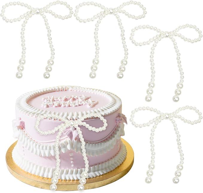 12 pcs Pearl Cake Decorations Elegant Pearl Bows for Birthday Cake Wedding Party Supplies
