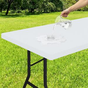 Smiry Rectangle Tablecloth, Elastic Fitted Flannel Backed Vinyl Tablecloths for 5ft Folding Tables, Waterproof Wipeable Table Covers for Indoor, Outdoor, Picnic and Camping (White, 36"x60")