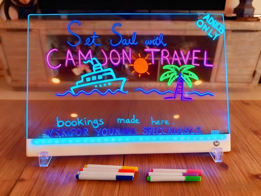 Rechargeable LED Drawing Board, 13.8'' x 10'' LED Note Board with Colors, 5 Modes & 7 Colors Acrylic Dry Erase Board, Rechargeable Light Up LED Writing Board for Home Office School Gift