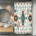Newsely Small Stall Western Aztec Cactus Shower Curtain 36Wx72L Inch RV Boho Geometry Narrow Aesthetic Minimalism Adults Bathroom Set Vintage Waterproof Bath Decoration Accessories Home Decor