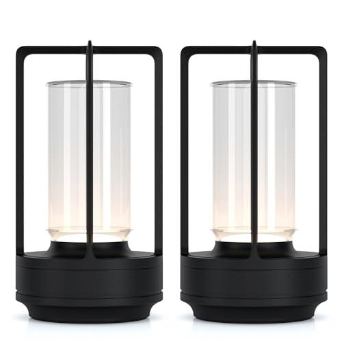 Portable Metal Table Lamp for Indoor/Outdoor ,Rechargeable Cordless LED Lamp, 3-Colour Infinitely Dimming Battery Powered Small Desk Lamp, Restaurant/Bedroom/Bar/Coffee/Camping Light (Black Set of 2)
