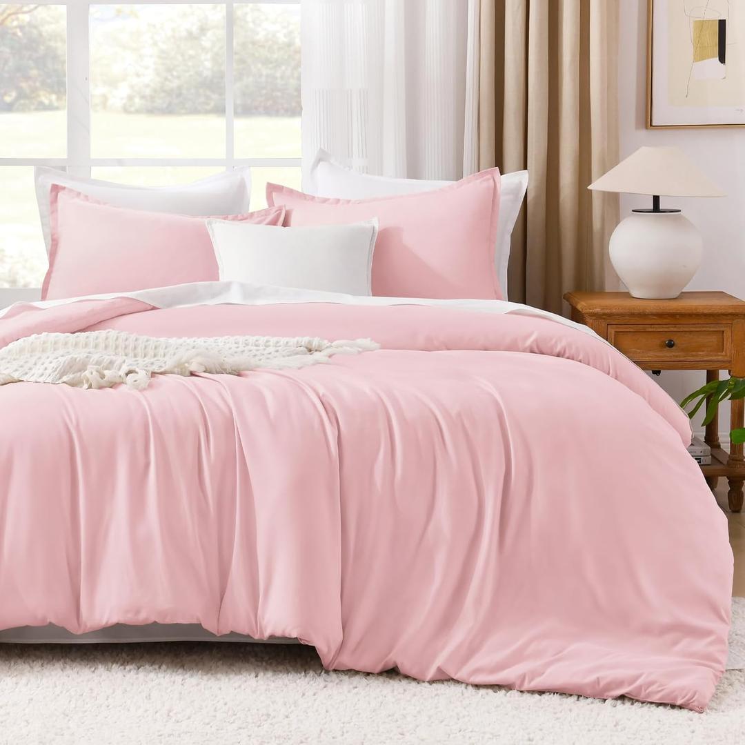 Litanika Pink Comforter Set Full Size, 3 Pieces Girls Women Cute Soft Solid Bedding Comforter Set, All Season Bed Set (79x90In Comforter & 2 Pillowcases)