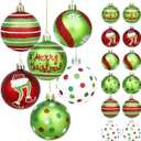 24Pcs 2.4 Inch Christmas Ball Ornaments for Tree, Glittering Red Green White Elf Bulbs Set for Christmas Tree Decorations, Plastic Shatterproof Hanging Ornament Xmas Baubles for Home Party Decor