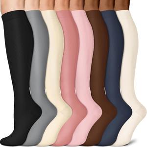 Sooverki Copper Compression Socks for Men & Women 8 Pack 15-20mmHg - Knee High Stockings Best Support for Running Athletic (Large-X-Large, 02 D - Assorted)