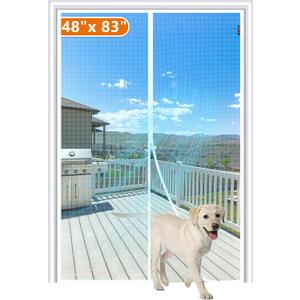 MAGZO Magnetic Screen Door Fit Door Size 48 x 83 Inch, Screen Size 50" x 84" Strong Magnet Door Mesh with Reinforced Hook & Loop for Patio, Sliding, French, White