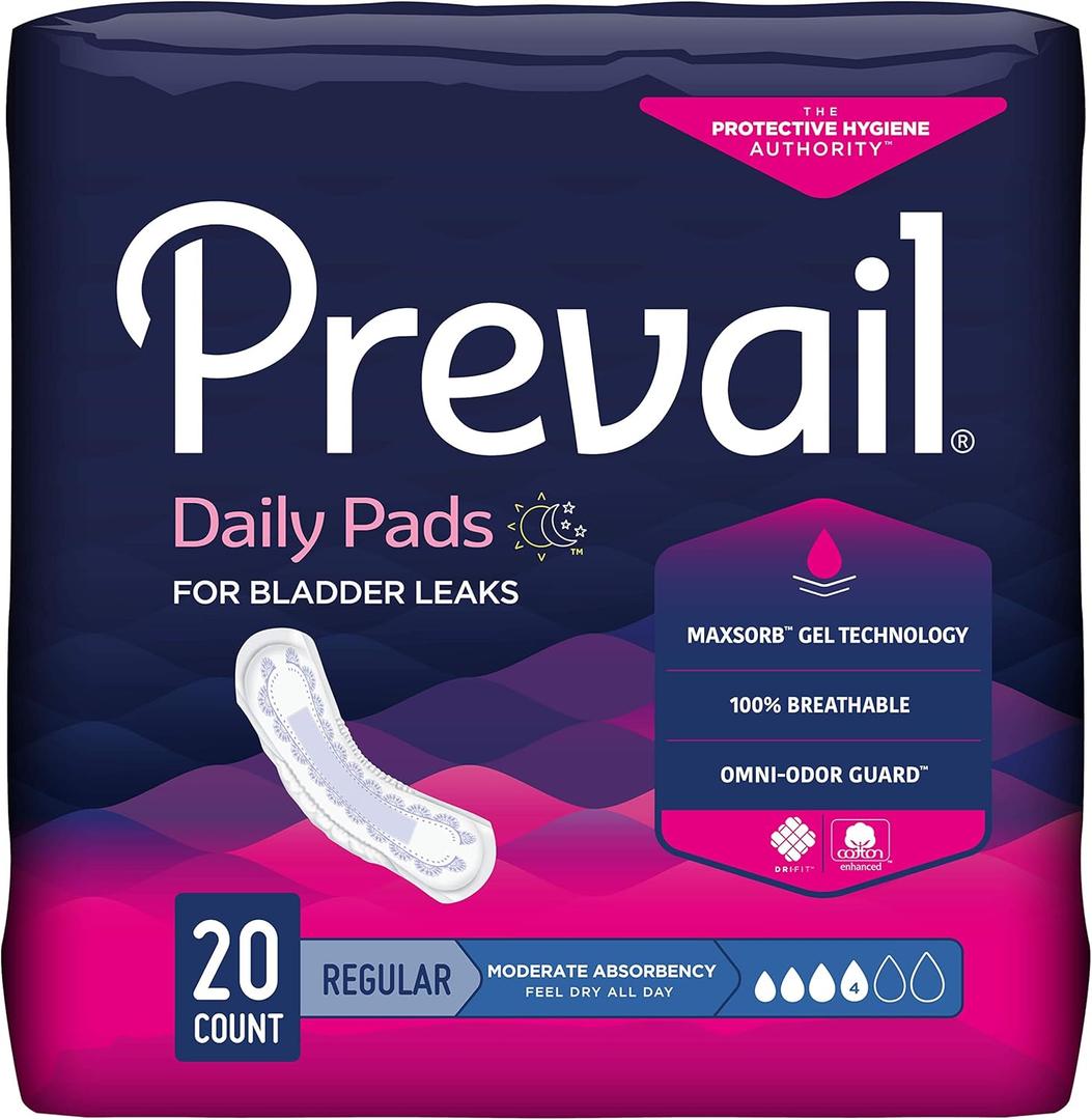 Prevail Incontinence Bladder Control Pads for Women, Moderate Absorbency, Regular Length, 180 Count (packaging may vary)
