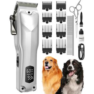 Dog Clippers for Grooming  Cordless Pet Hair Trimmer for Thick Coats, Low-Noise Dog Grooming Kit with Stainless Steel Blade for Large Dogs & Other Pets
