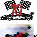 Black Glitter Race Car 10 Cake Topper, Happy 10th Birthday/Cheer to 10 Years, Race Car Themed 10th Birthday Party Decorations
