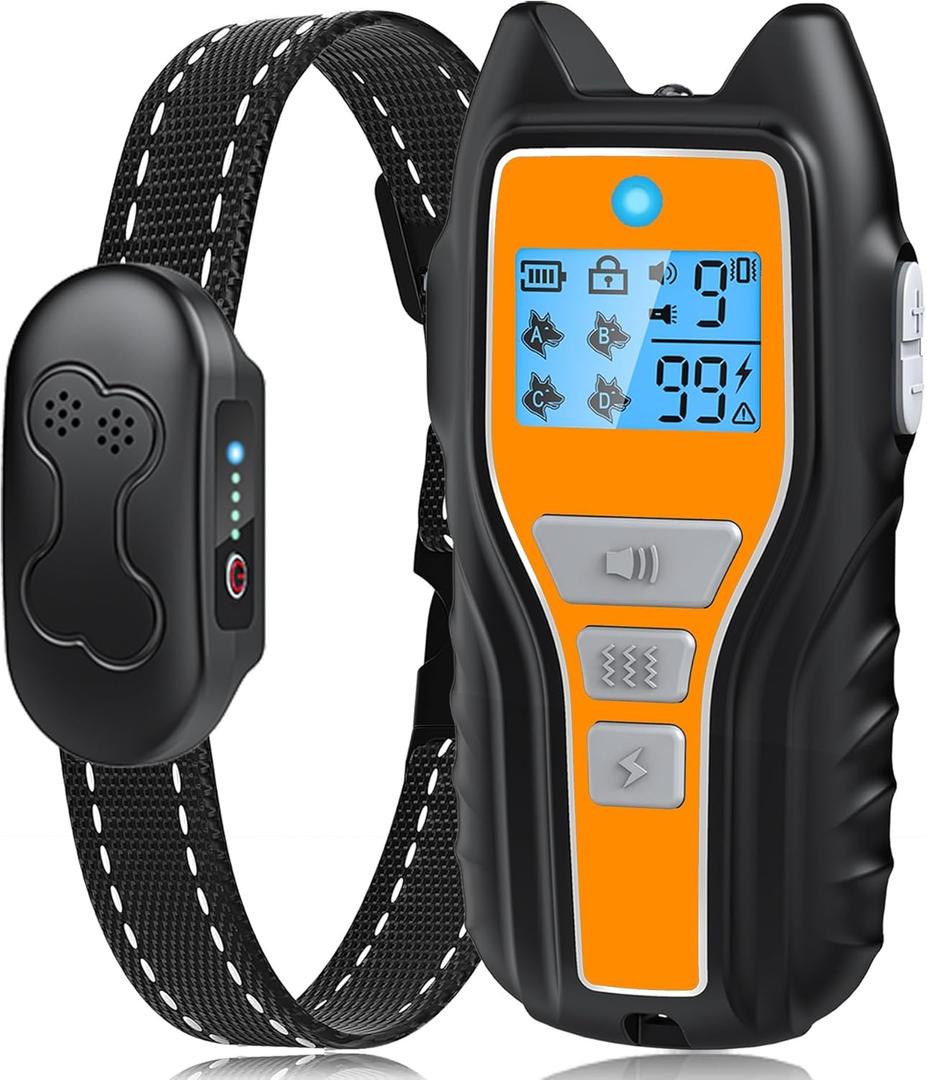 Dog Shock Collar with Remote for Dogs 8150lbs, Rechargeable Dog Training Collar IPX7 Waterproof, 4 Safe Modes Beep Vibration Shock with Flashlight, Long Battery Life for Dogs