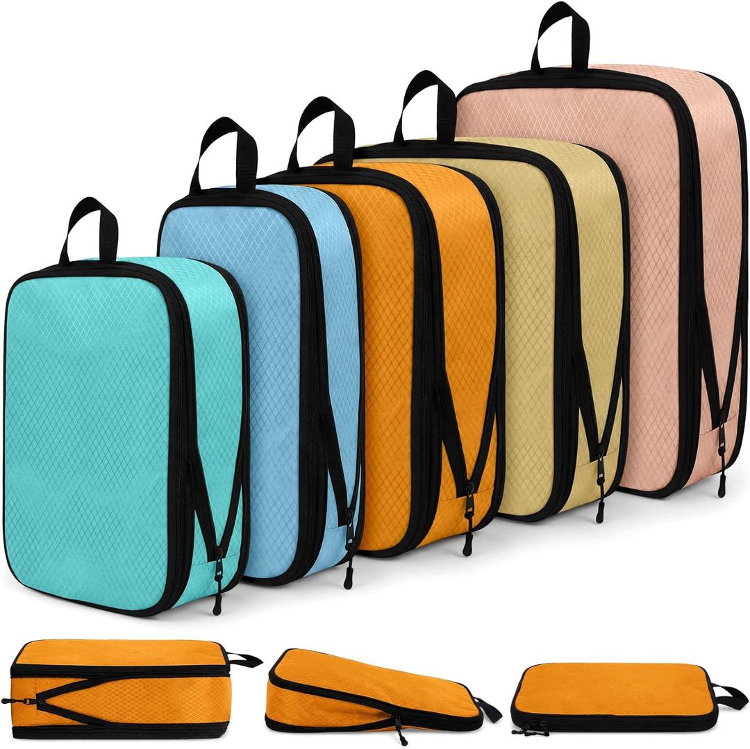5 Pack Compression Packing Cubes for Travel Space Saving Cubes Luggage Organizer for Suitcase(Pastel,Mixed)