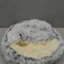 Round Plush Hooded Cat Bed - Cozy Fluffy Cave for Indoor Cats & Small Dogs, Anti-Anxiety Doughnut Design, Waterproof & Washable Base