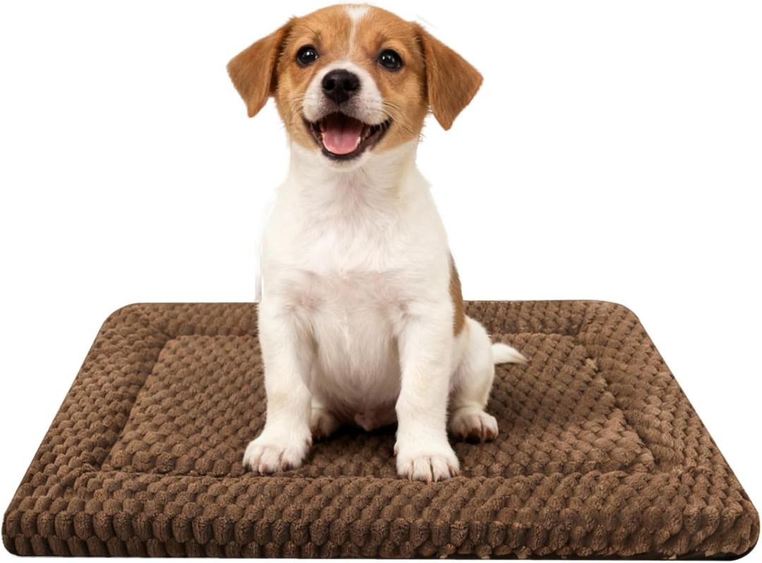 Dog Bed Mat,Reversible & Ultra Soft Kennel Pad-Machine Washable Pet Bed for Dogs & Cats-All-Weather Crate Liner for Crates,Carriers & Travel (Dark Brown, 24" L x 18" W x 1.5" Th)