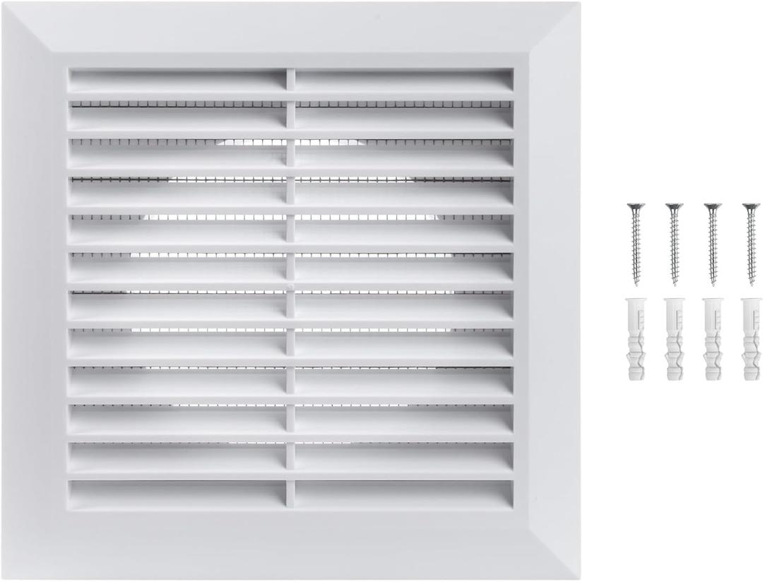 4 Inch Fit - White Plastic Vent Cover - Exhaust Dryer Vent Cover - Built-in Protection Screen and Screws Included - Outside Dimensions: 6.7 x 6.7 Inches