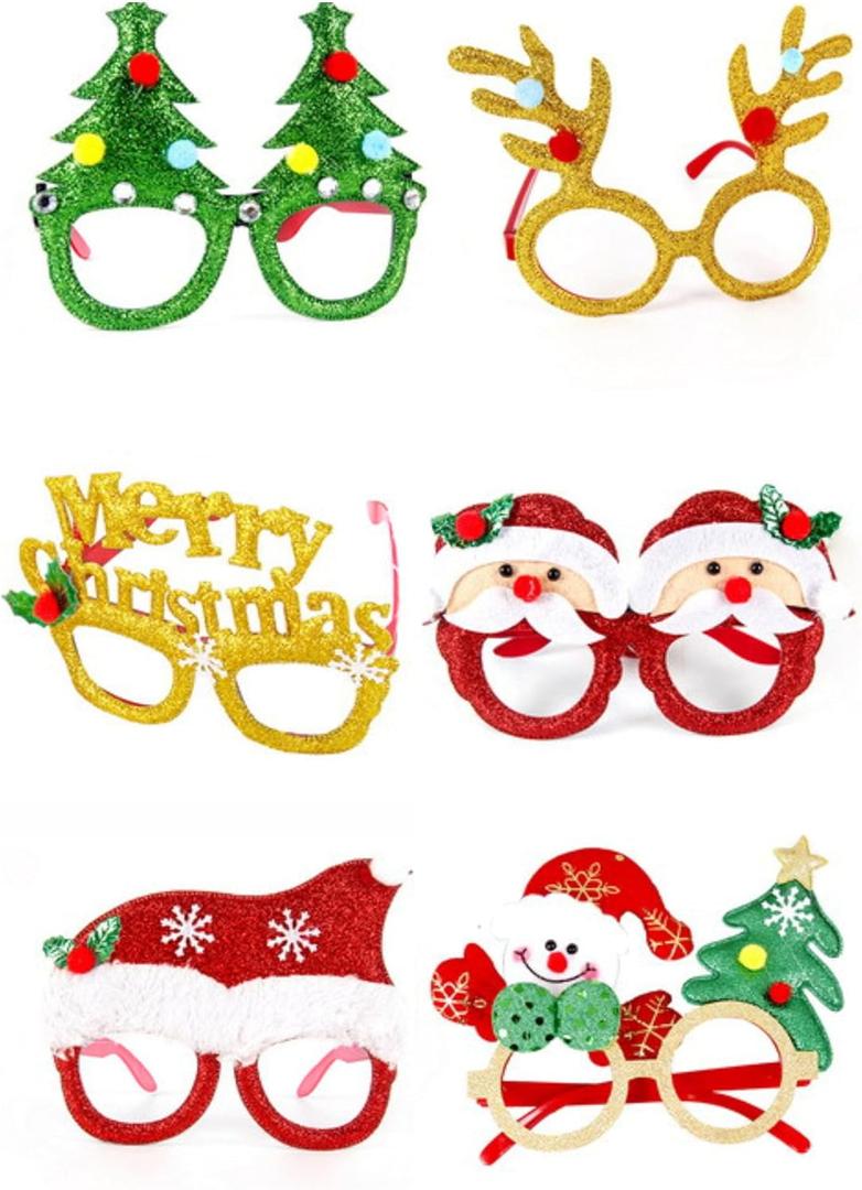 Comelodiant Glitter Christams Party Glasses 6 PCS Novelty Christmas Eyeglasses Party Favors Xmas Costume Photo Prop Accessories