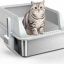 FURTIME Stainless Steel Litter Box with Lid, High Sided Metal Litter Box