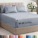 Extra Deep Full Sheet Set - 6 Piece Breathable and Cooling Sheets - Hotel Luxury Bedding for Women, Men, Kids & Teens - Easy & Secure Fit - Soft and Wrinkle Free - Extra Deep Pockets - Heathered Blue