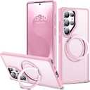 for Samsung Galaxy S25 Ultra Case with 360Rotatable Magnetic Ring Stand Compatible with Mag-Safe Military Protection Shockproof Matte Translucent Phone Cases for S25 Ultra 6.9",Pink