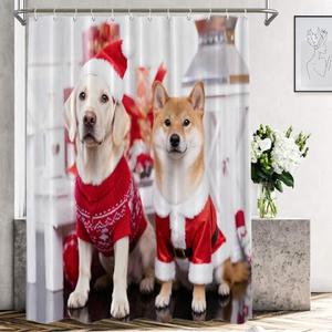 Shrahala Christmas Dog Cat Decorative Shower Curtain, Cute Dachshund Doxie Dog Shower Curtain for Shower Stall Bathtubs Bathroom Decor Waterproof Funny Shower Curtain with Grommets 72x72 inch