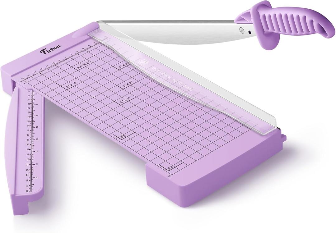 Firbon 12" Guillotine Paper Cutter with Hidden Ruler, Compact Heavy Duty 12-Sheet Capacity Trimmer for Cardstock, Photos, Scrapbooking, Office, Classroom, Studio (Purple)
